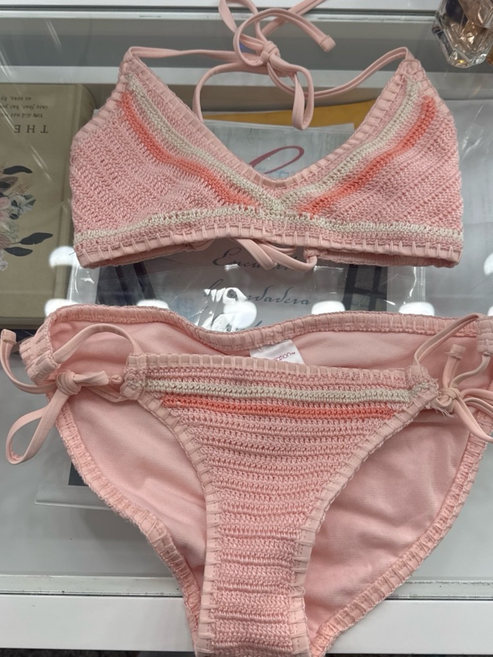 Pink Crochet Tie-Side Bikini Set